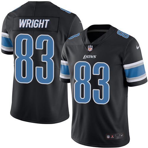 Men's Elite Tim Wright Nike Jersey Black - #83 Rush NFL Detroit Lions
